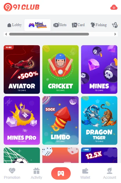 Types Of Games Offered On 91 Club